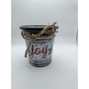 Small‎ Galvanized Metal Tin Bucket with Joy Christmas Sentiment and Rope Handle